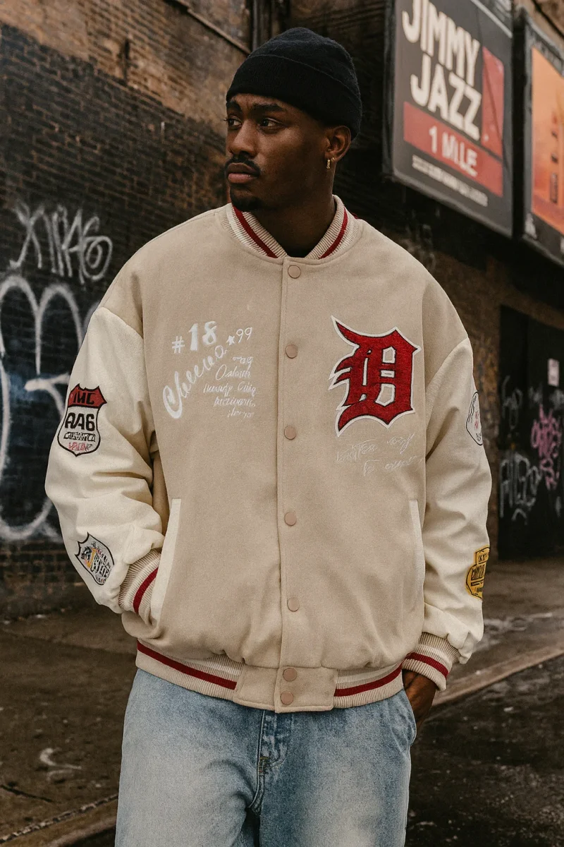 Bomber varsity college ecopelle drip Beige - immagine 2