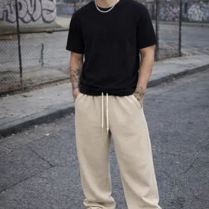 Pantalone baggy tuta uomo beige