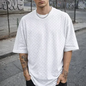 Maglia strass mezzocollo uomo bianca