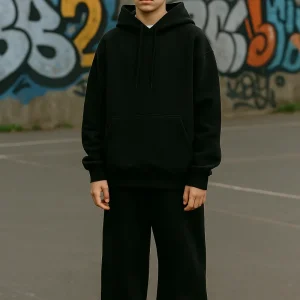 Completo fondo largo  felpa drip basic bambino Nero