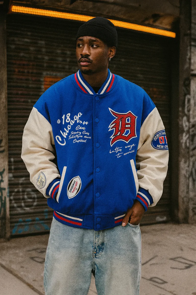 Bomber varsity college ecopelle drip Bluette - immagine 2