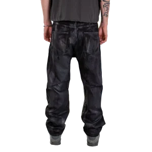 Black Print Waxed Baggy Jeans