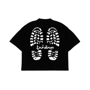"Footprint" Black Boxy Tee 240gsm