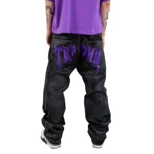 Purple Print Waxed Baggy Jeans